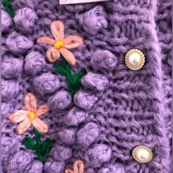 Chicwish Purple Knit Cardigan with Floral Design - Picture 6 of 6